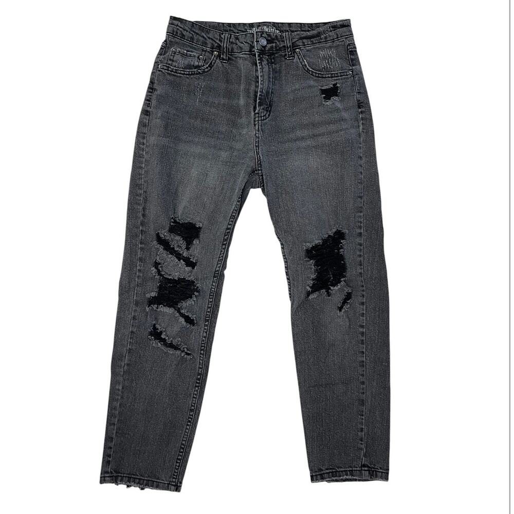 Wilde fable high rise mom jeans black distressed ankle length size 4 casual